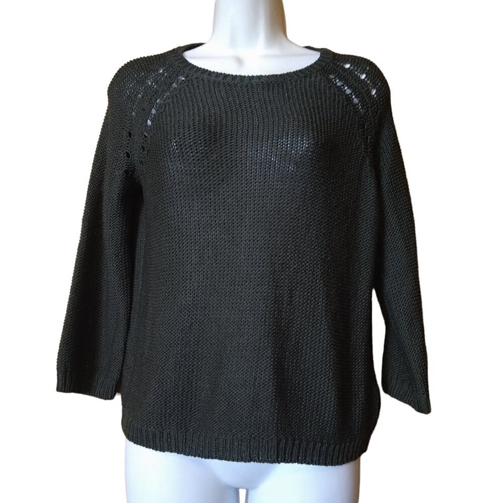 H&M Basic Women's XS 3/4 Sleeve Open Knit Pullover Green Sweater Casual